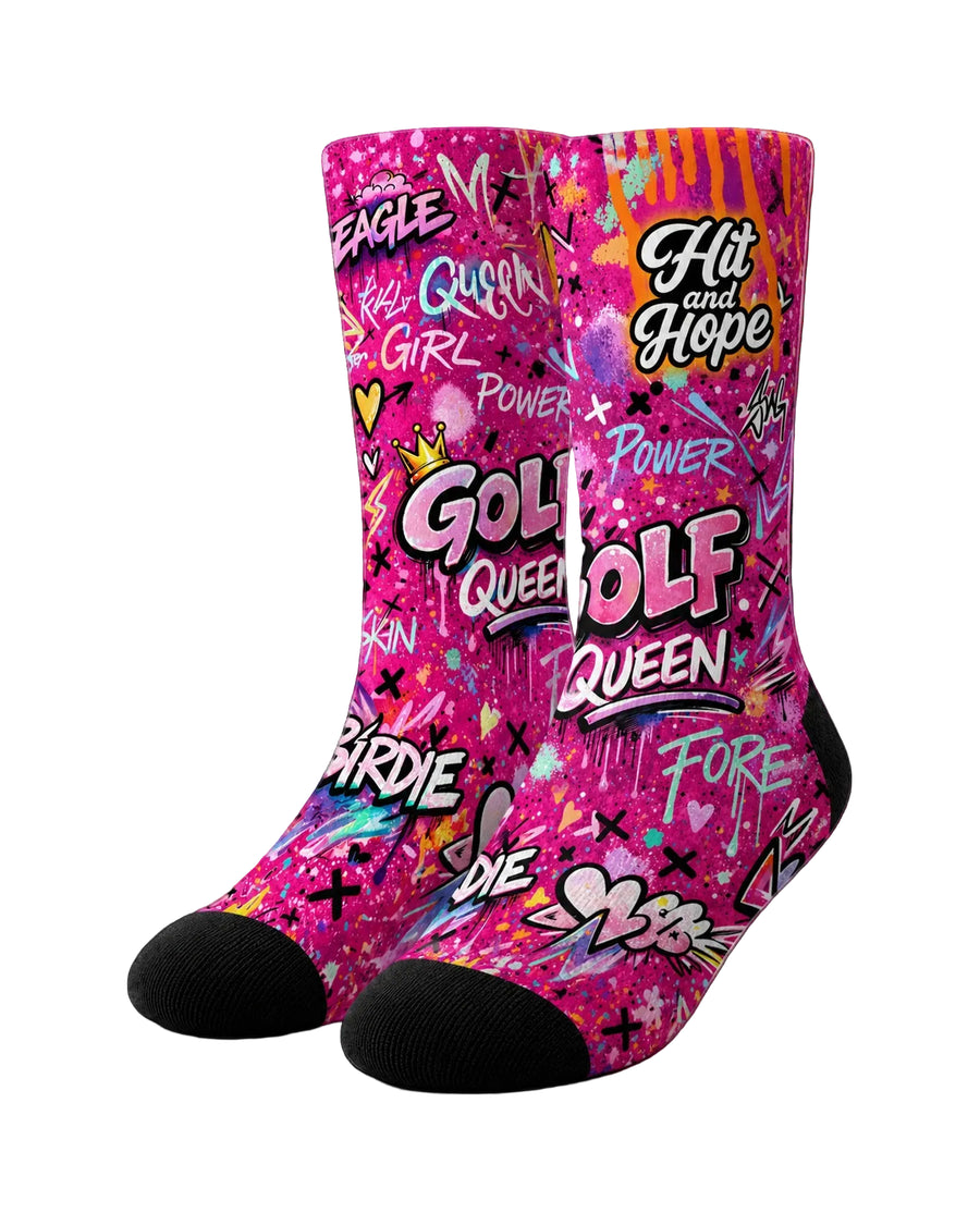 HIT AND HOPE Golfsocken – Graffiti Golf Queen Magenta