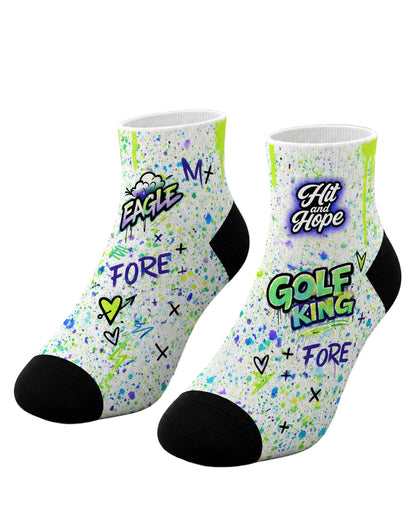 HIT AND HOPE Quarter-Socken – Graffiti Golf King White Green