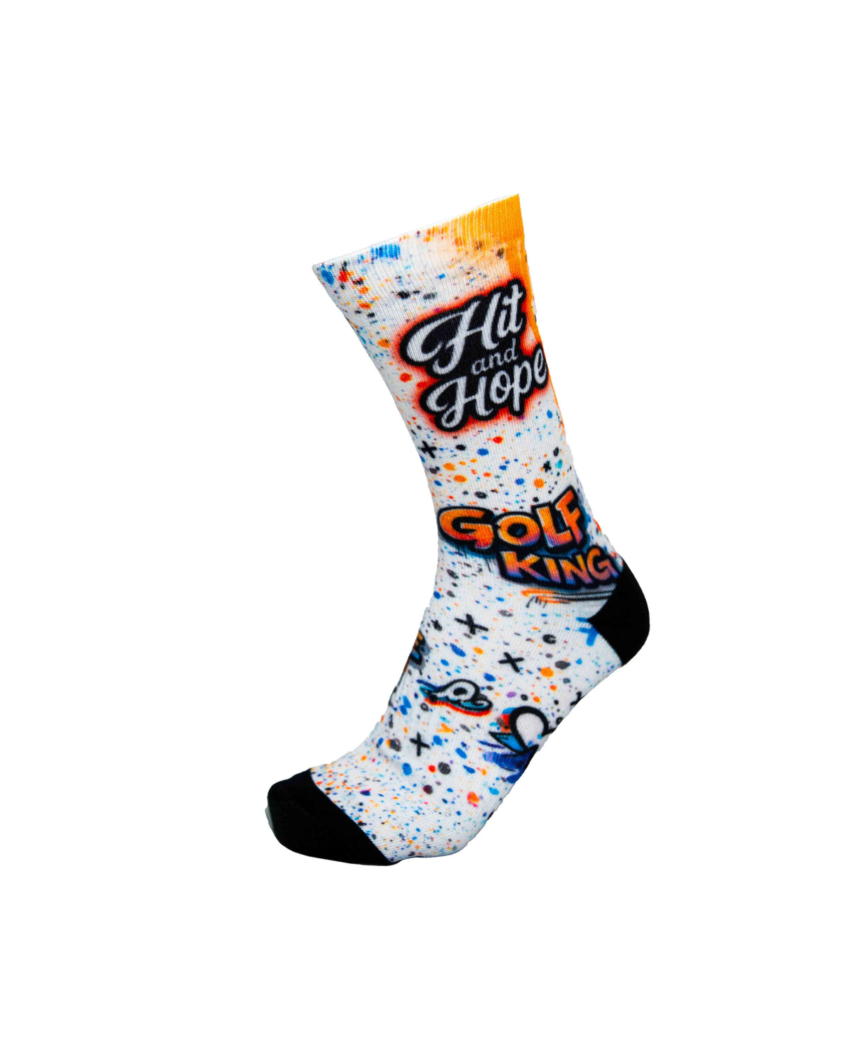 HIT AND HOPE Golfsocken – Graffiti Golf King White Orange